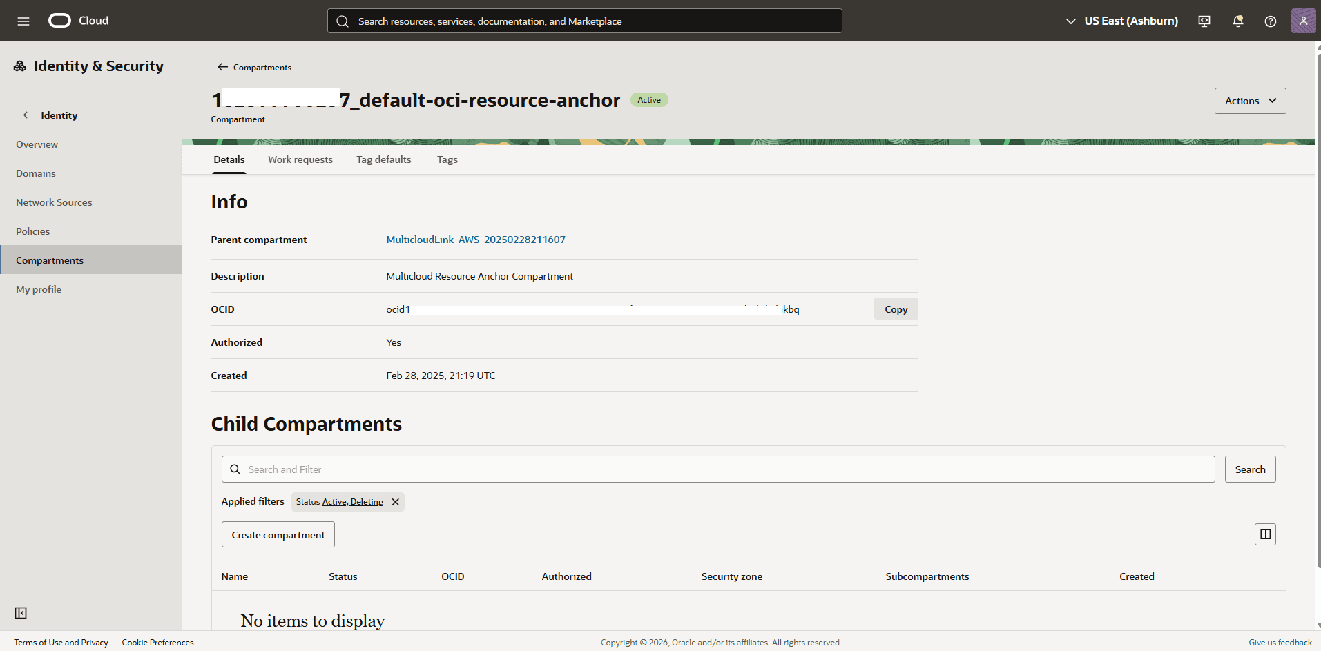 This screenshot shows how to obtain the OCID information.