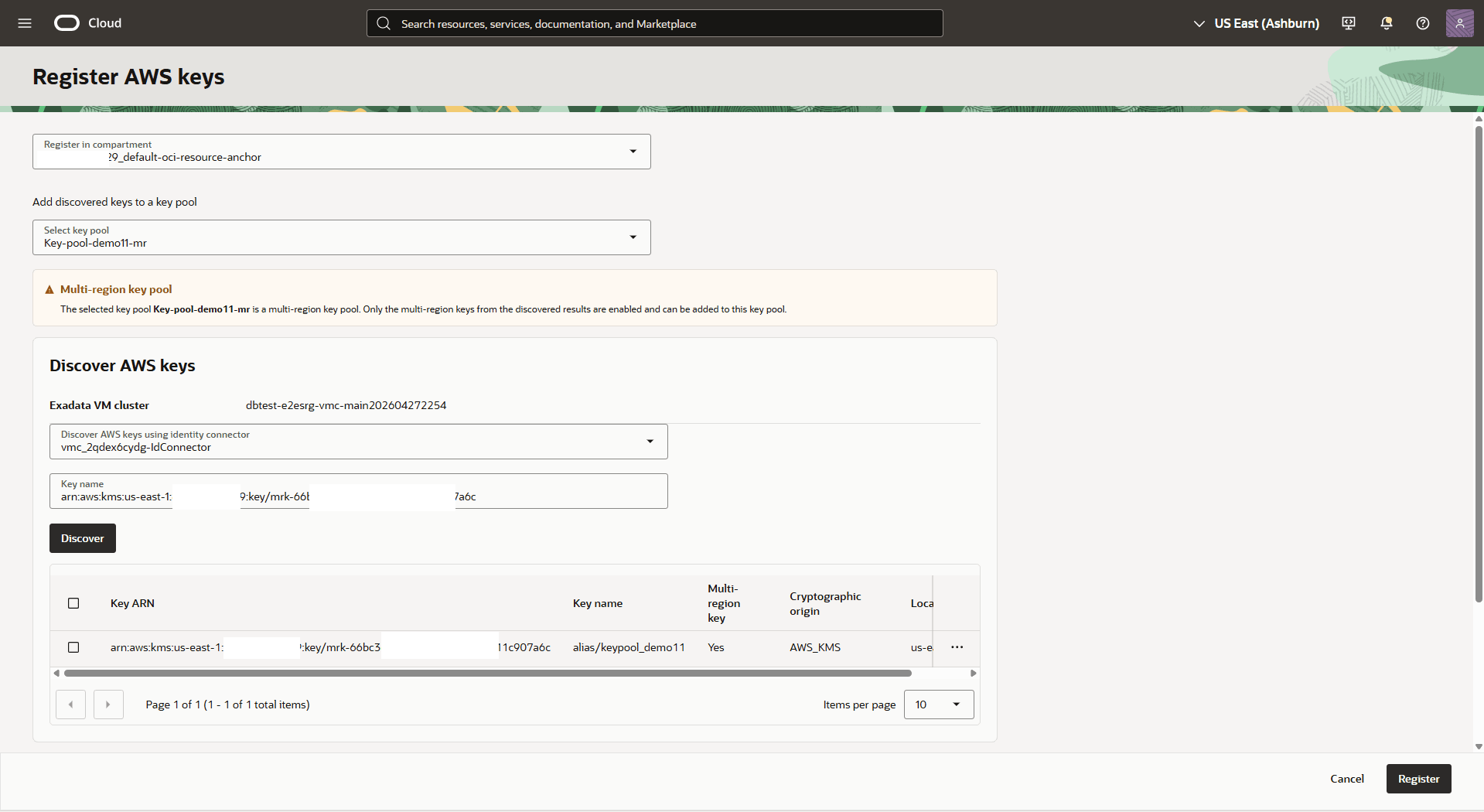 This screenshot shows how to register AWS keys.