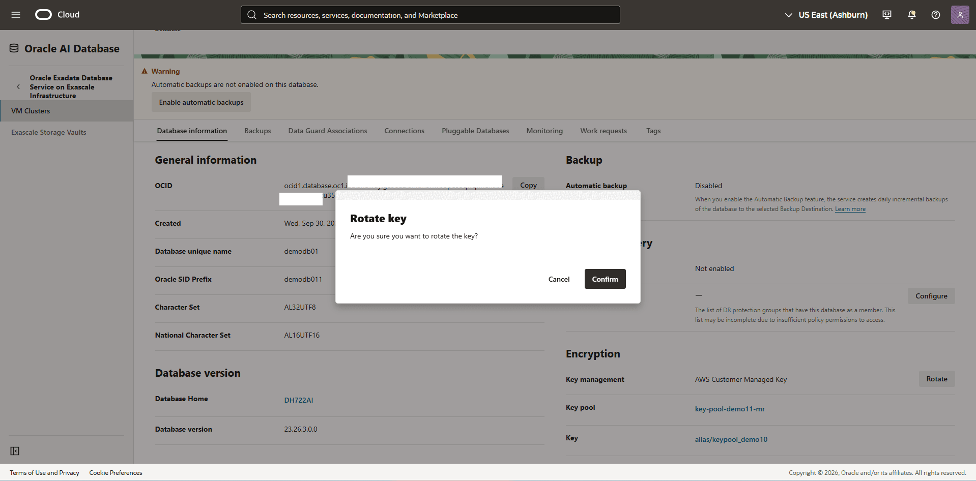 This screenshot shows how to rotate a key.