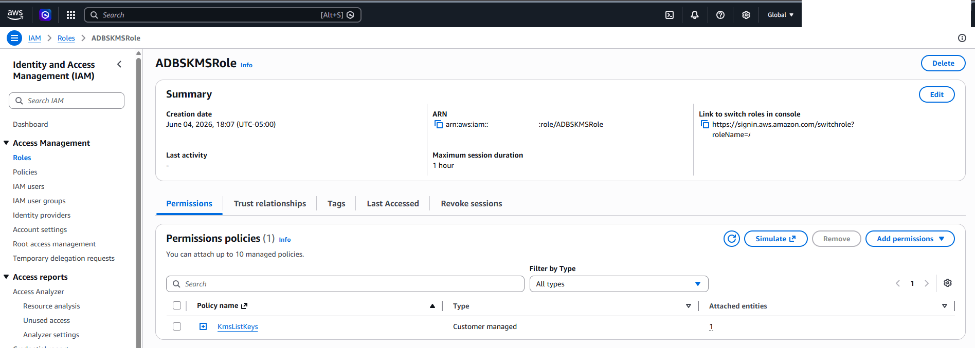 This screenshot shows how to obtain ARN information. This screenshot shows how to obtain ARN information.