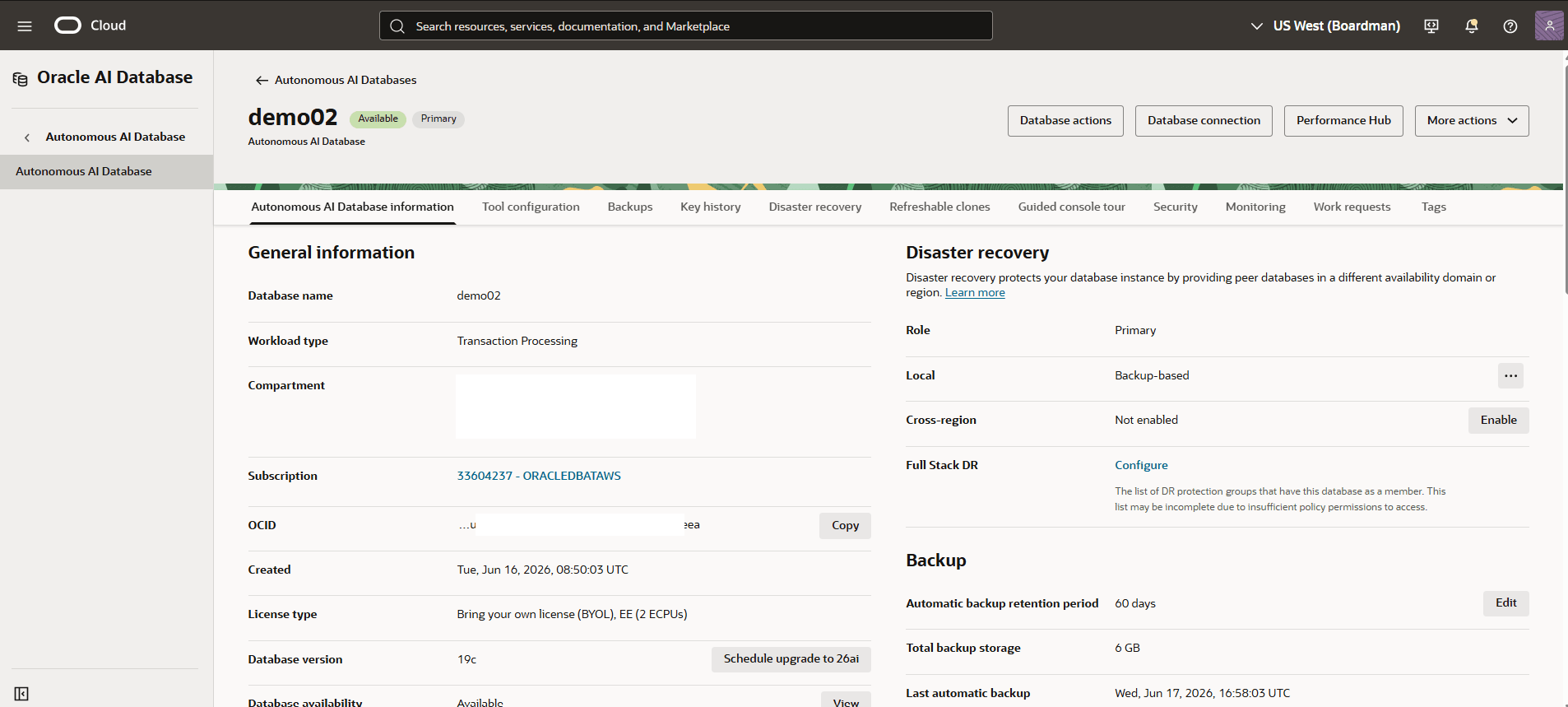 This screenshot shows how to obtain the OCID information. This screenshot shows how to obtain the OCID information.
