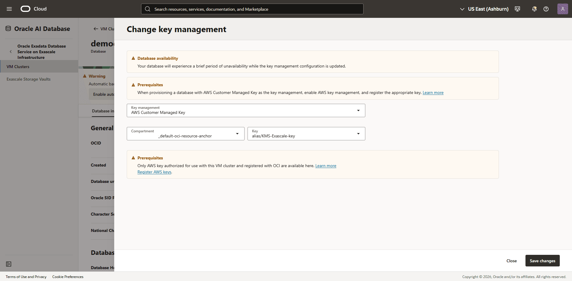 This screenshot shows how to change key management. This screenshot shows how to change key management.