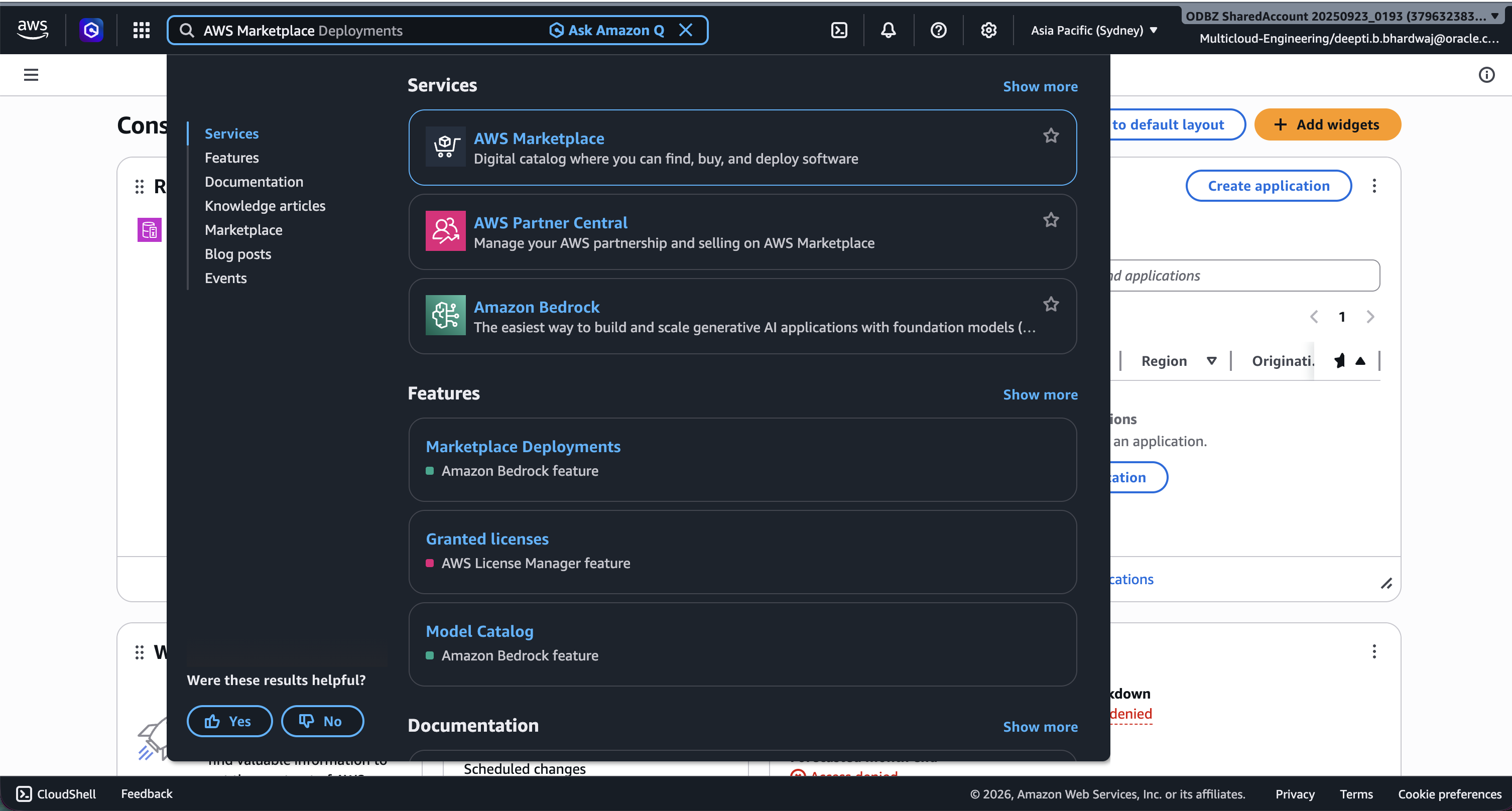 Click to expand Searching in AWS console