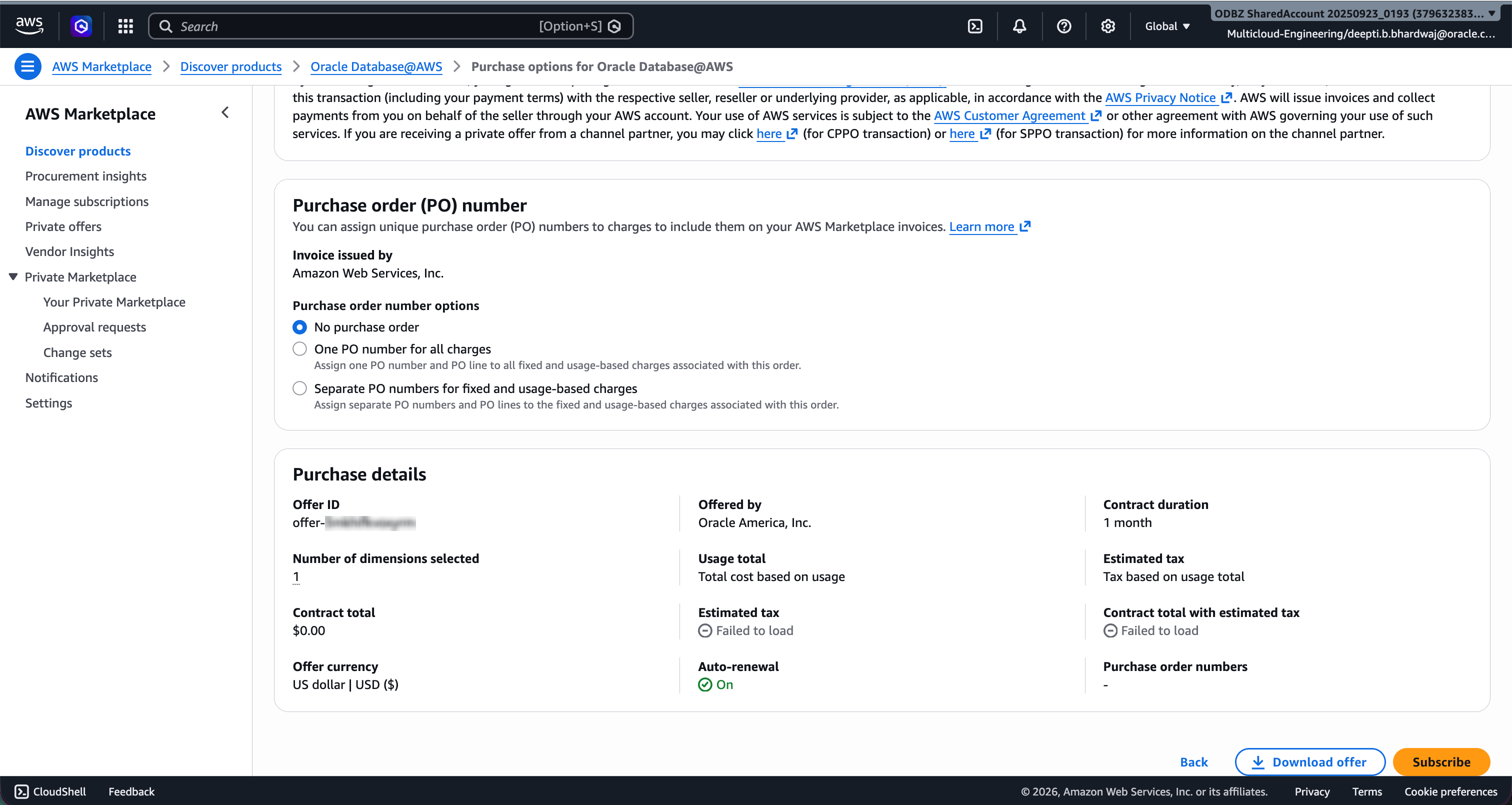 Click to expand Subscribe button in AWS Marketplace
