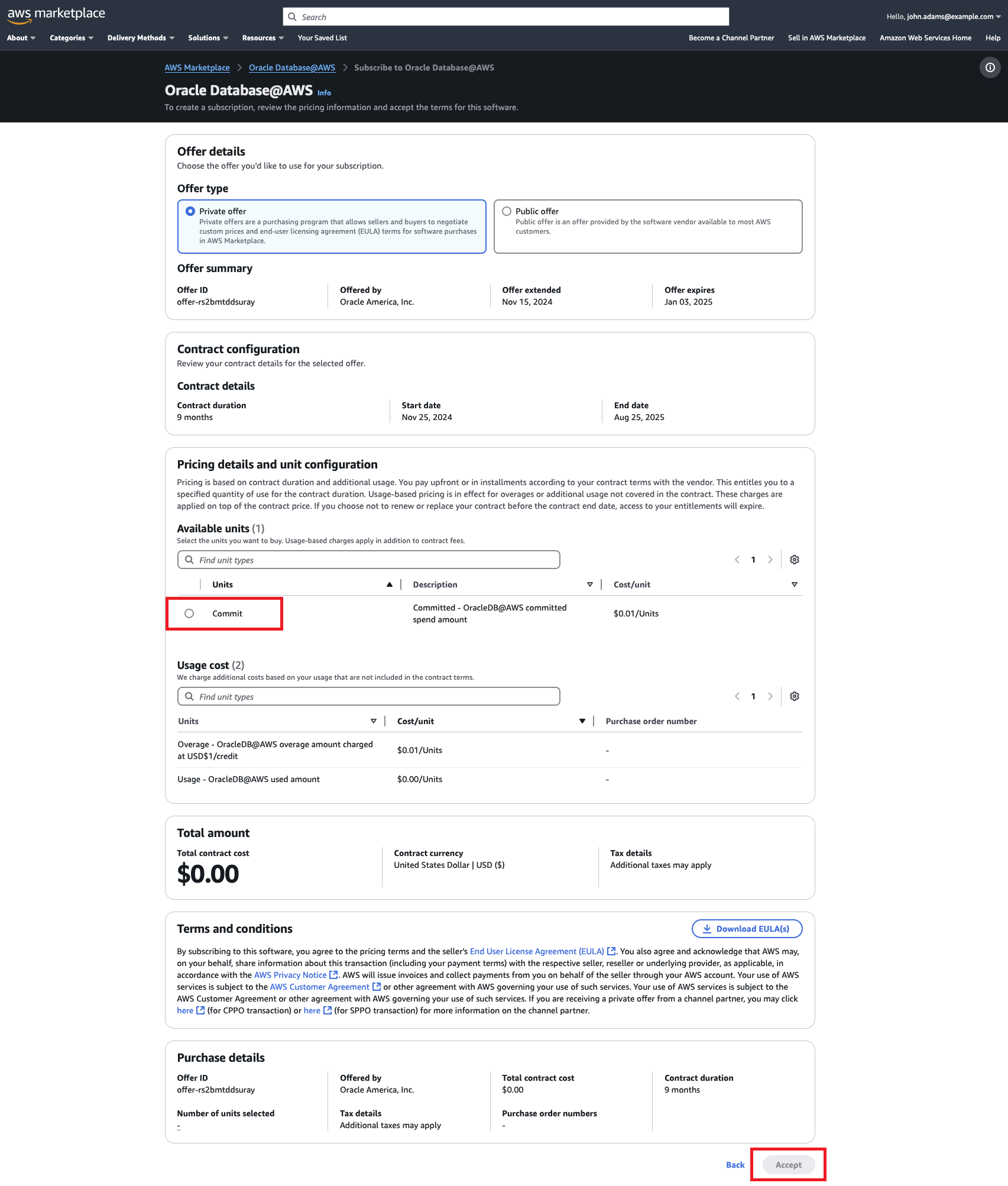 Click to expand An image of the private offer details.