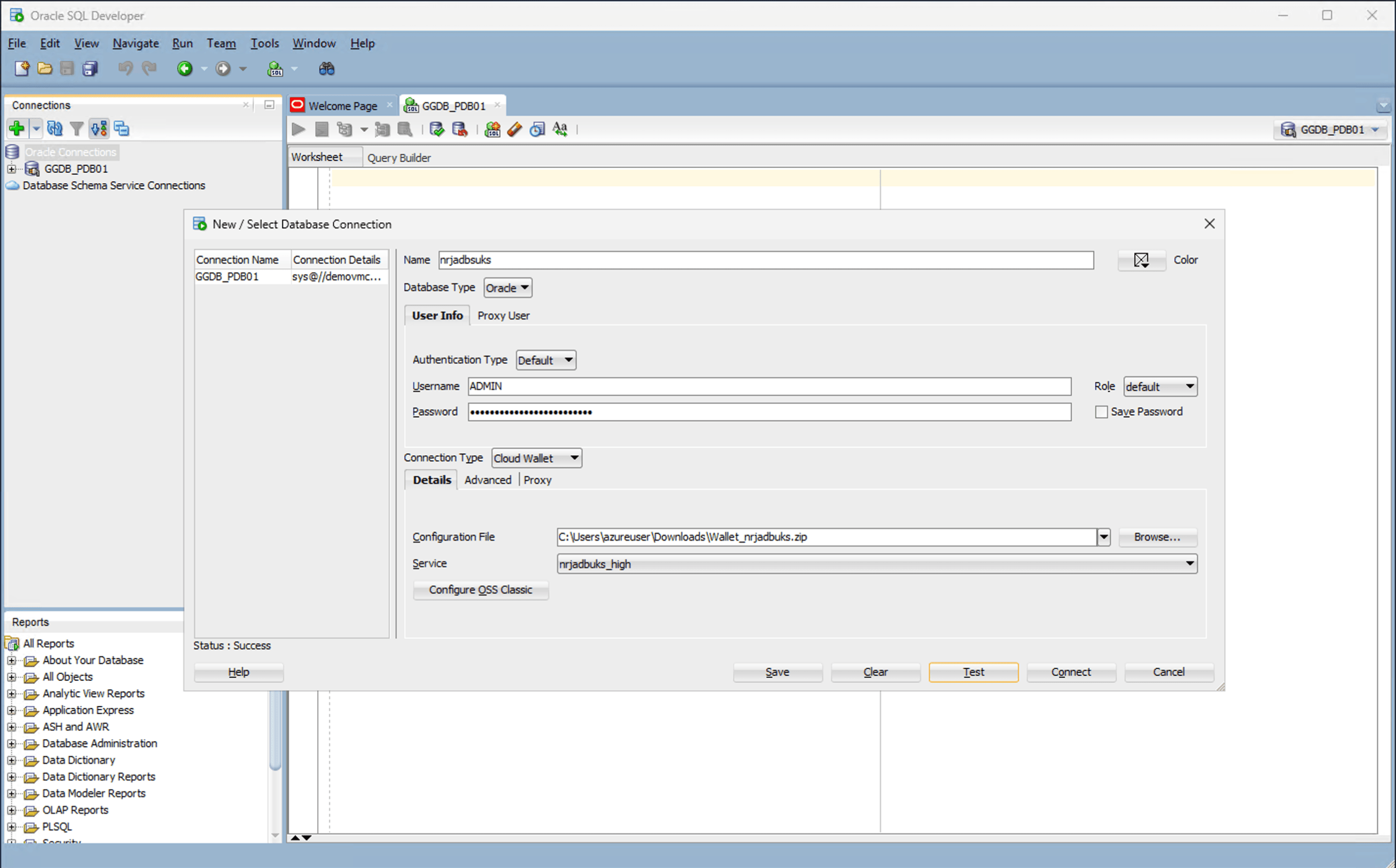 This screenshot shows how to connect to Autonomous AI Database.