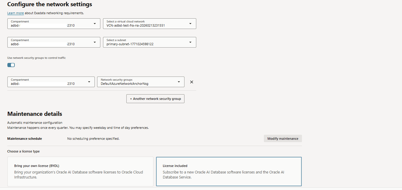 This screenshot shows how to create an Autonomous Exadata VM Cluster.