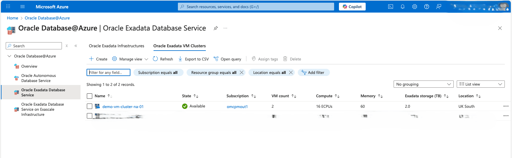 This screenshot shows the steps for creating an Exadata VM Cluster.