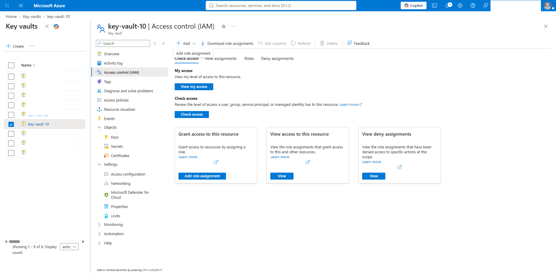 This screenshot shows how to add a role assignment.