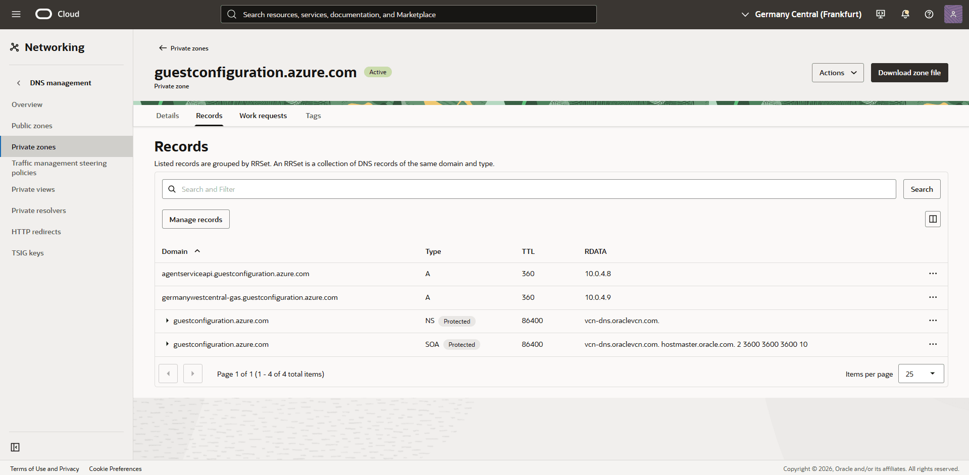 This screenshot shows how to create OCI Private Zone.