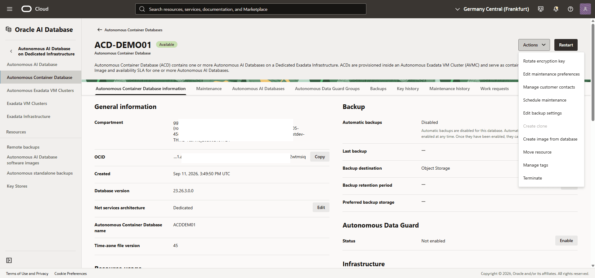 This screenshot shows how to rotate the encryption key.