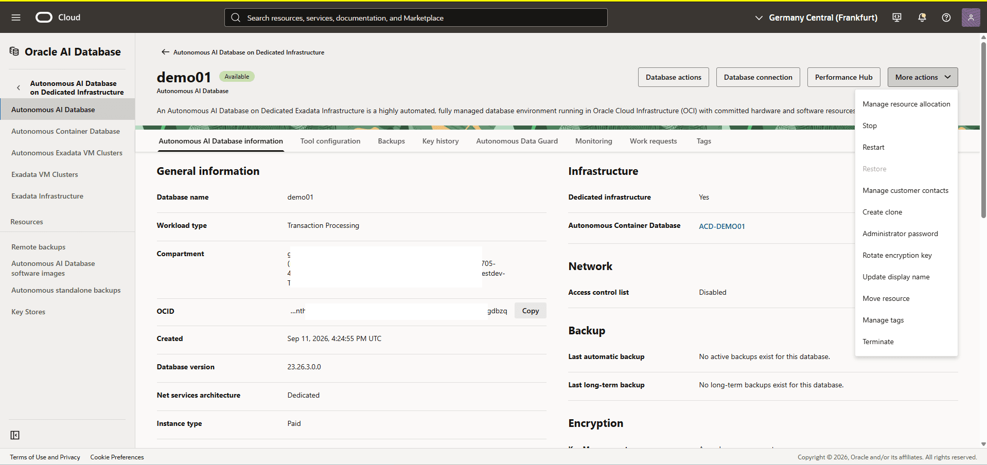 This screenshot shows how to rotate the encryption key.