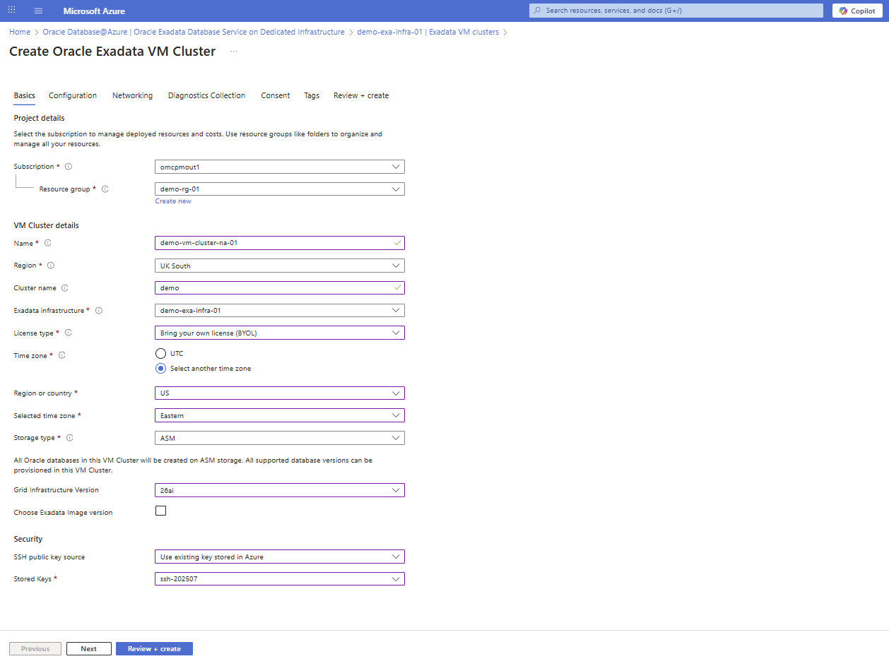 This screenshot shows the first part of creating an Exadata VM Cluster. This screenshot shows the first part of creating an Exadata VM Cluster.