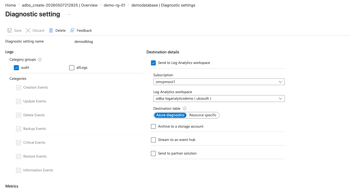 This screenshot shows how to create diagnostic setting. This screenshot shows how to create diagnostic setting.