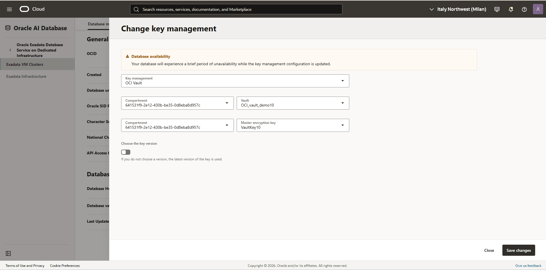 This screenshot shows how to change key management. This screenshot shows how to change key management.