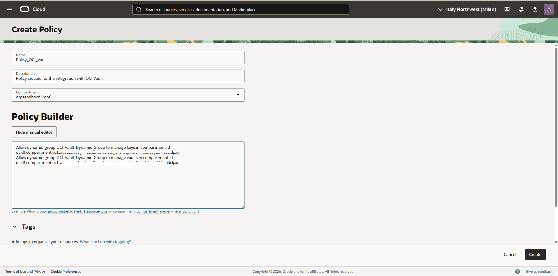 This screenshot shows how to create policy. This screenshot shows how to create policy.
