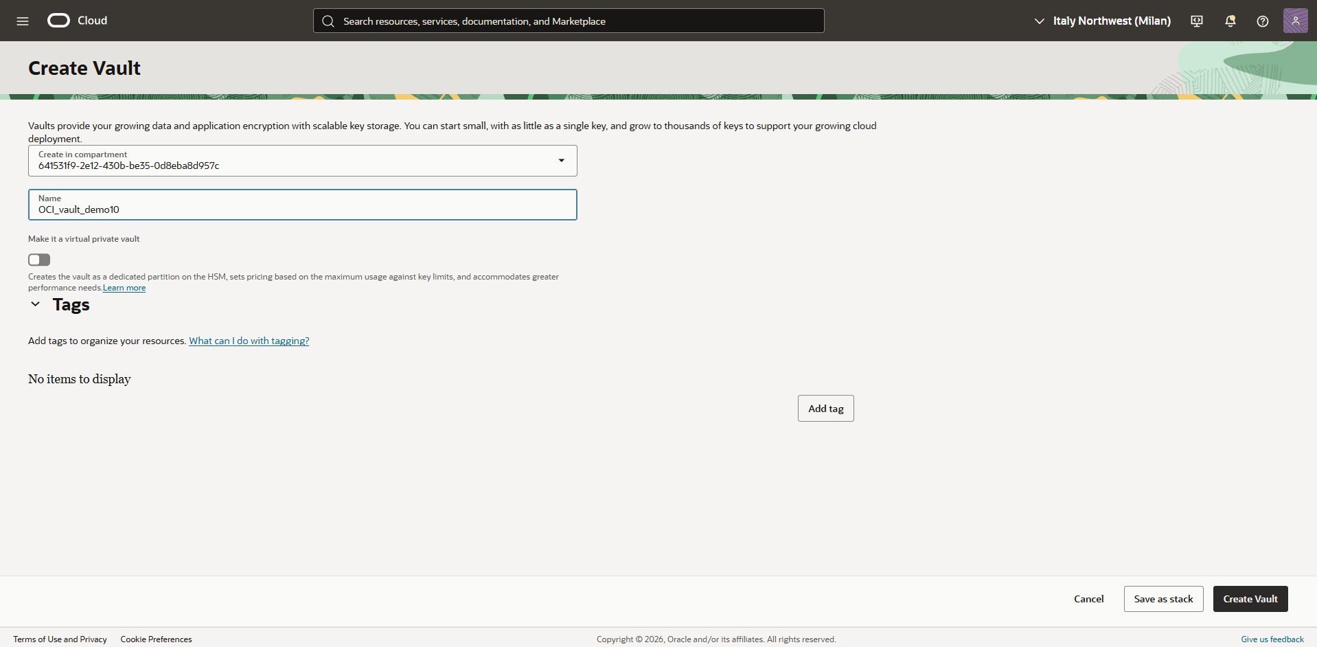 This screenshot shows how to create a vault. This screenshot shows how to create a vault.