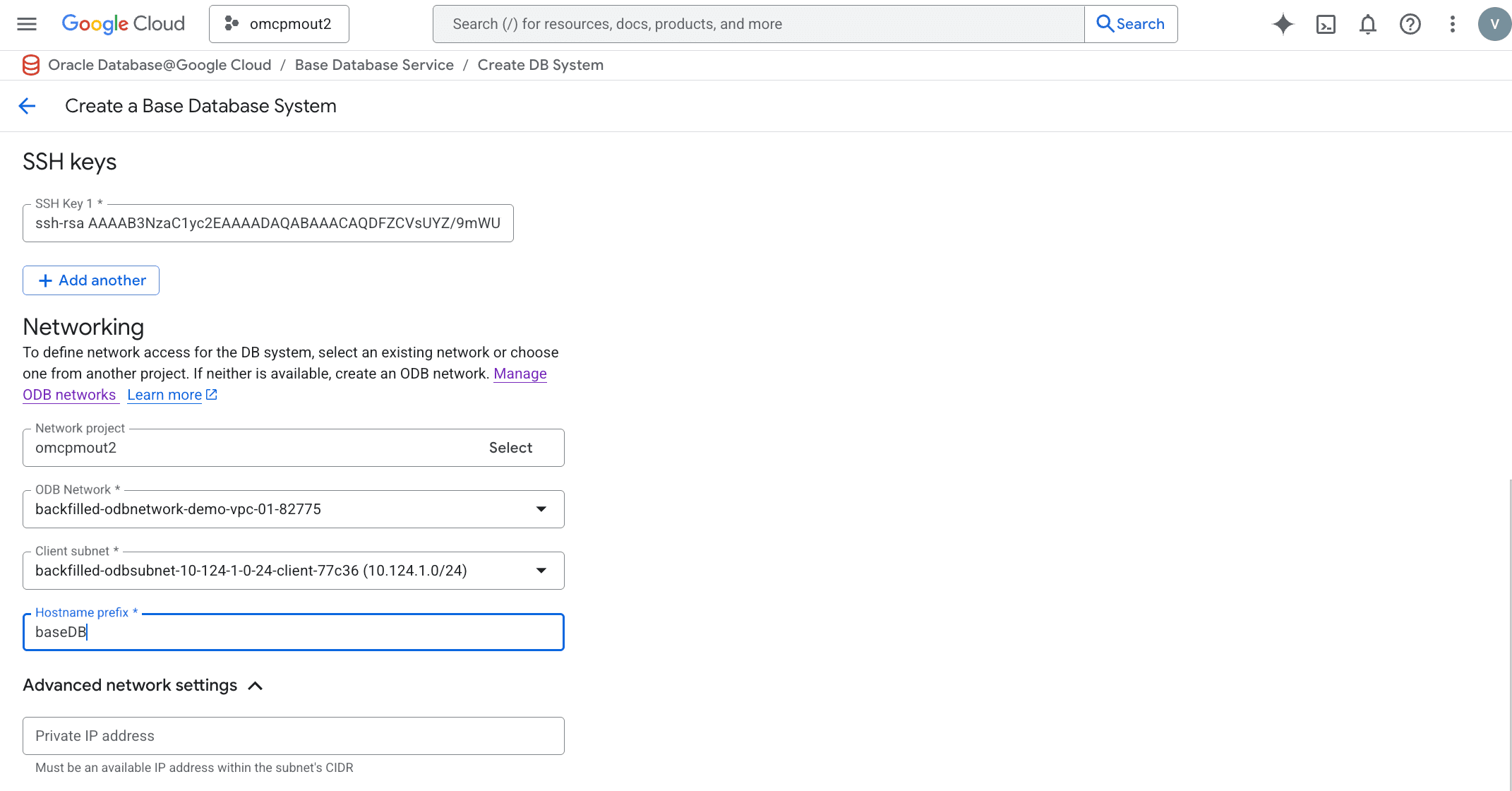 A screenshot of additional Base Database creation details.
