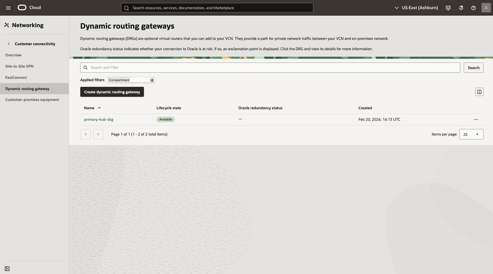This screenshot shows how to configure the network in the primary region. This screenshot shows how to configure the network in the primary region.