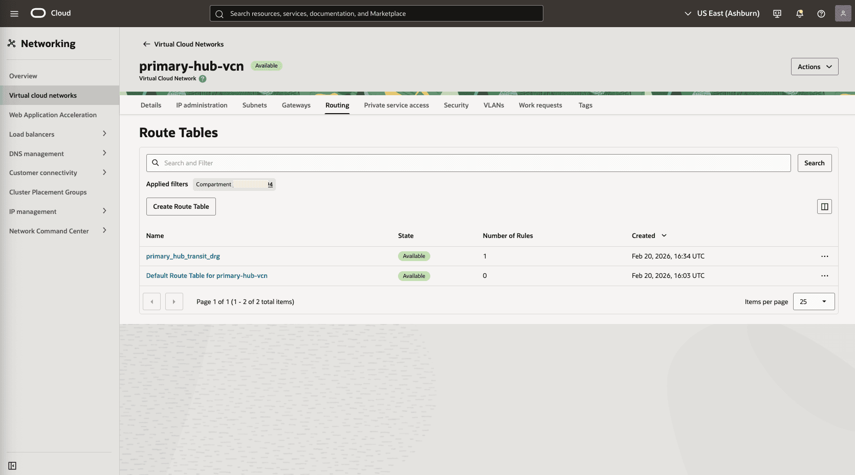 This screenshot shows how to configure the network in the primary region. This screenshot shows how to configure the network in the primary region.
