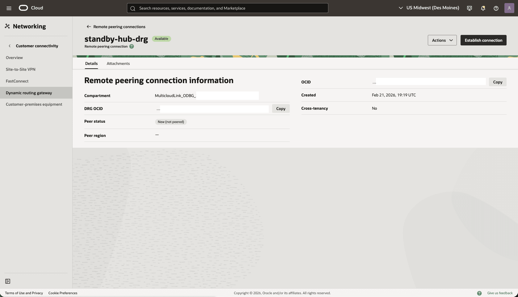 This screenshot shows how to configure the network in the standby region. This screenshot shows how to configure the network in the standby region.