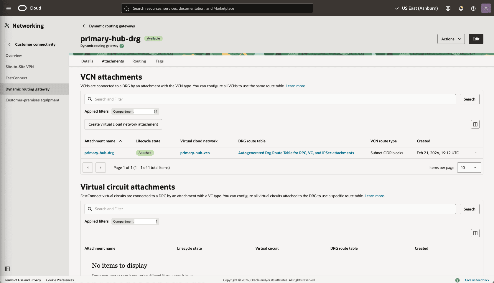 This screenshot shows how to configure the network in the primary region. This screenshot shows how to configure the network in the primary region.