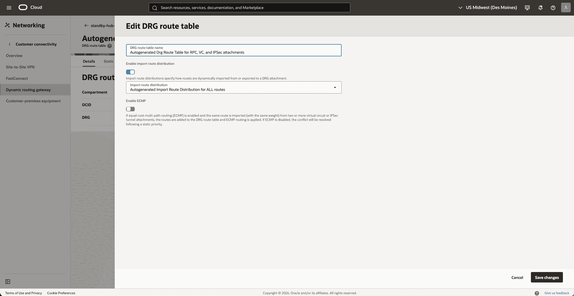This screenshot shows how to configure the network in the primary region. This screenshot shows how to configure the network in the primary region.