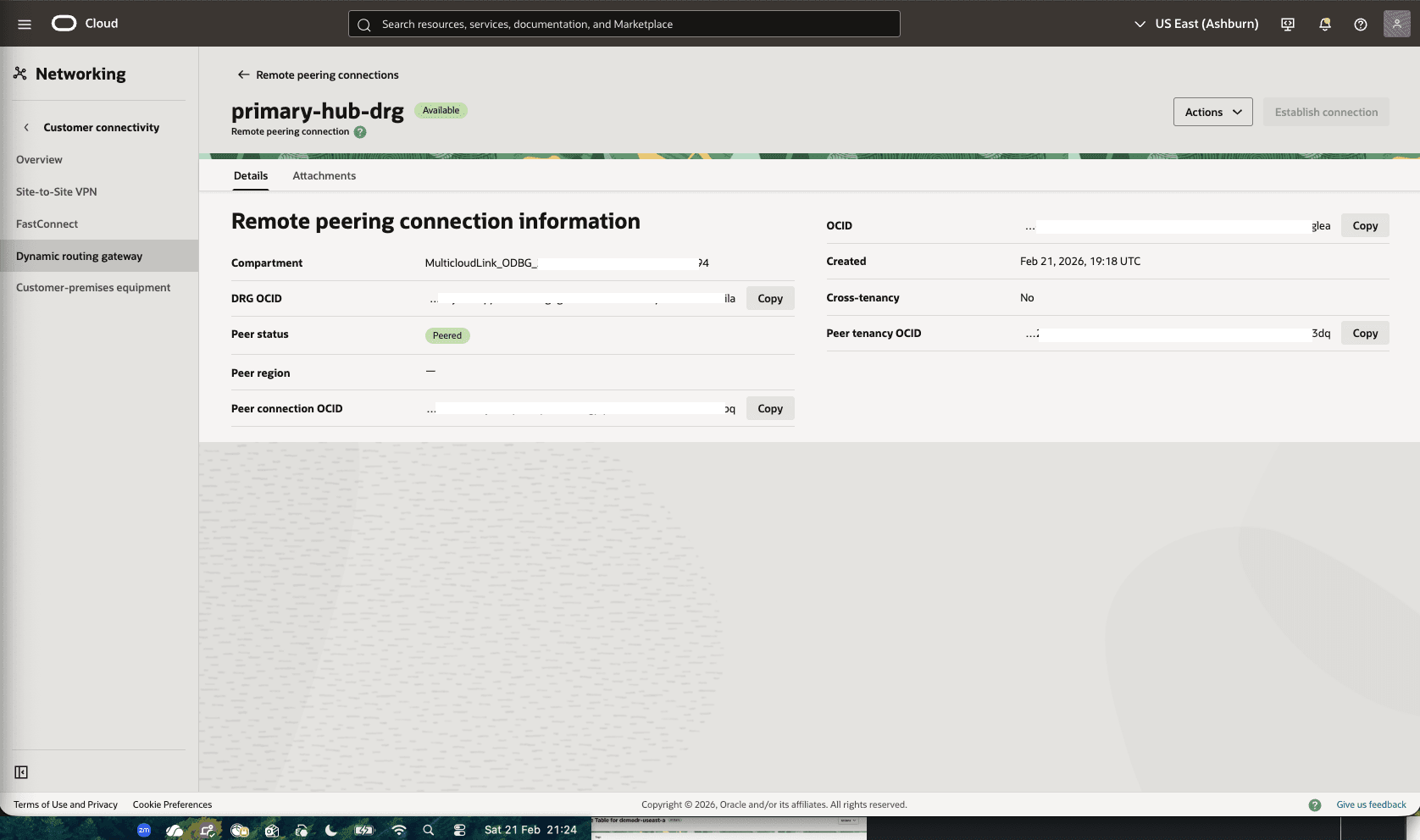 This screenshot shows how to configure the network in the primary region. This screenshot shows how to configure the network in the primary region.