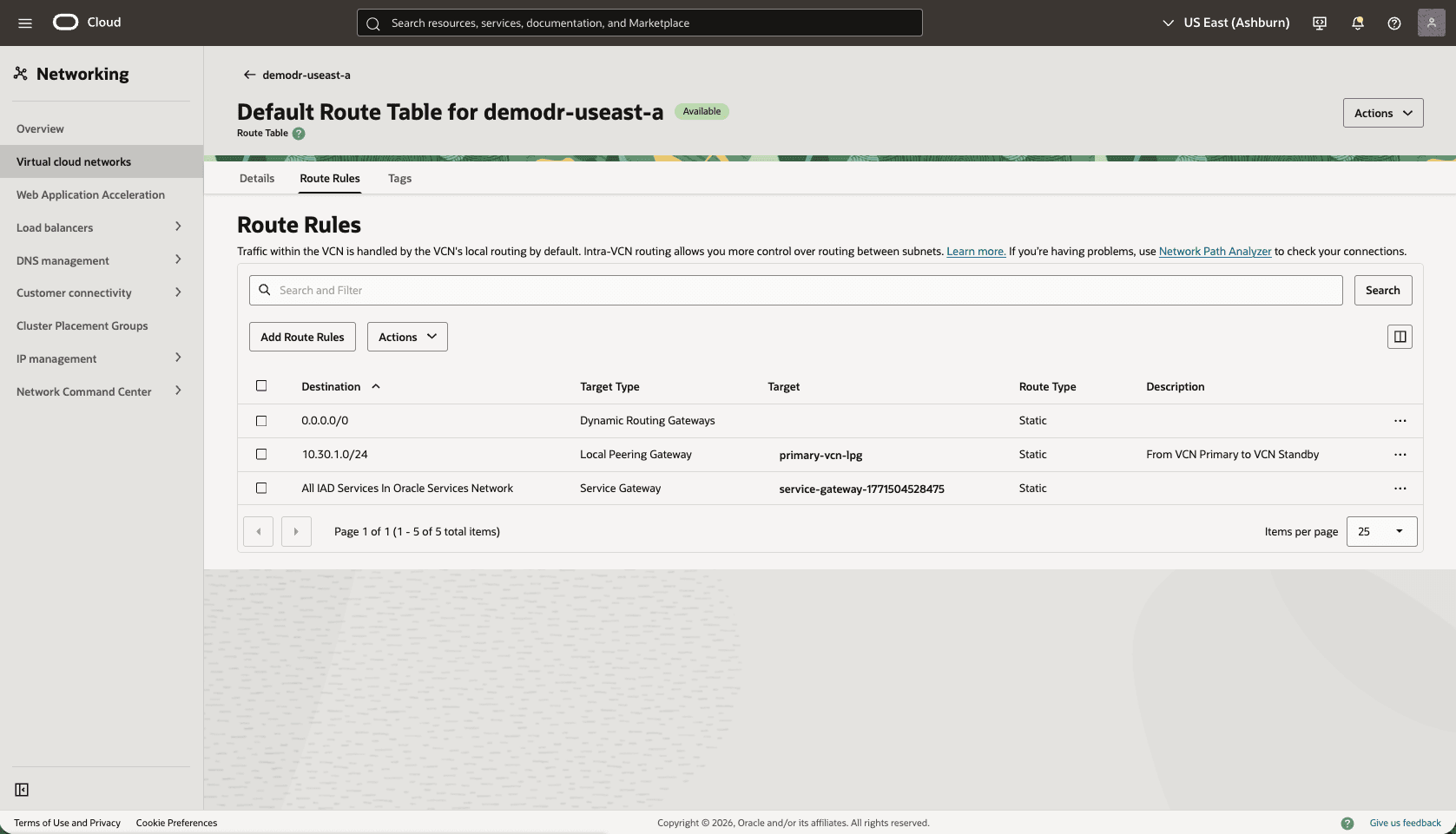 This screenshot shows how to configure the network in the primary region. This screenshot shows how to configure the network in the primary region.