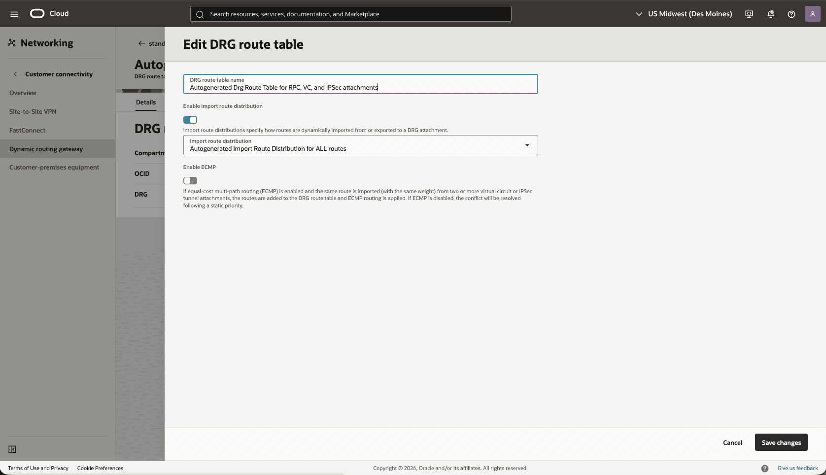 This screenshot shows how to configure the network in the standby region. This screenshot shows how to configure the network in the standby region.