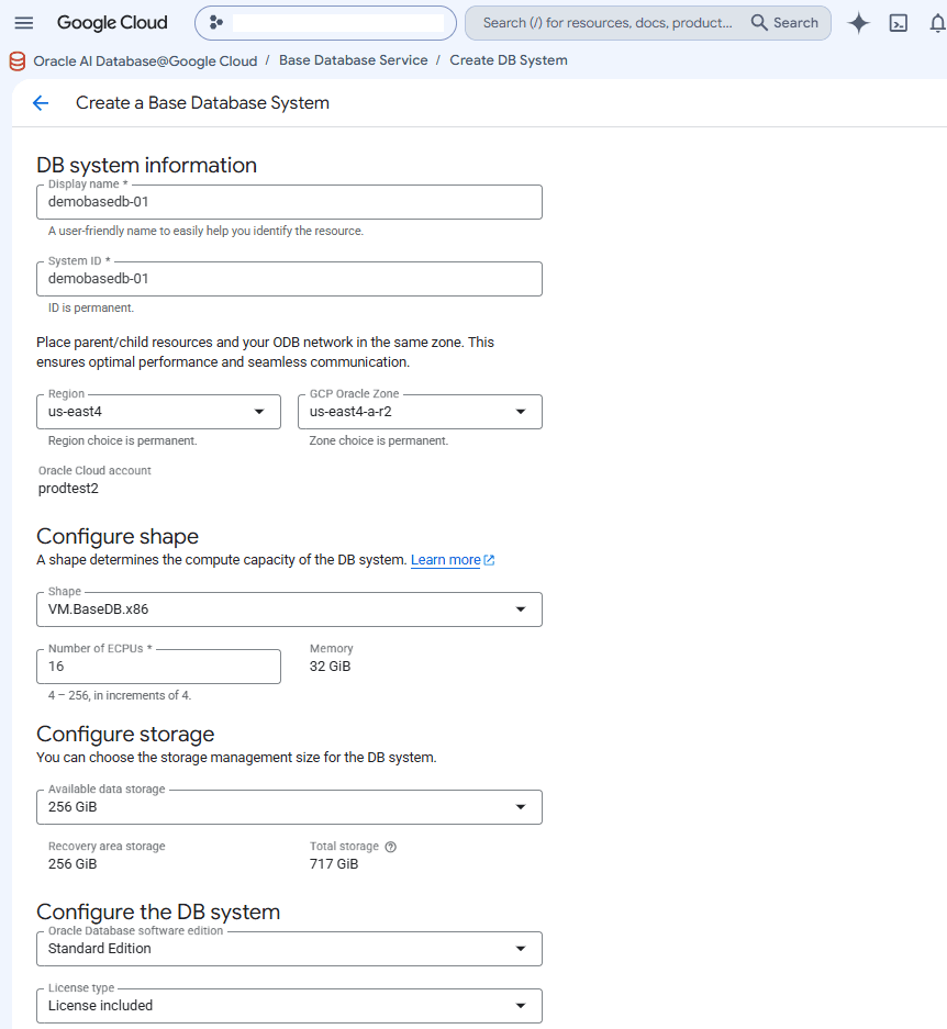 A screenshot of the Base Database creation details.