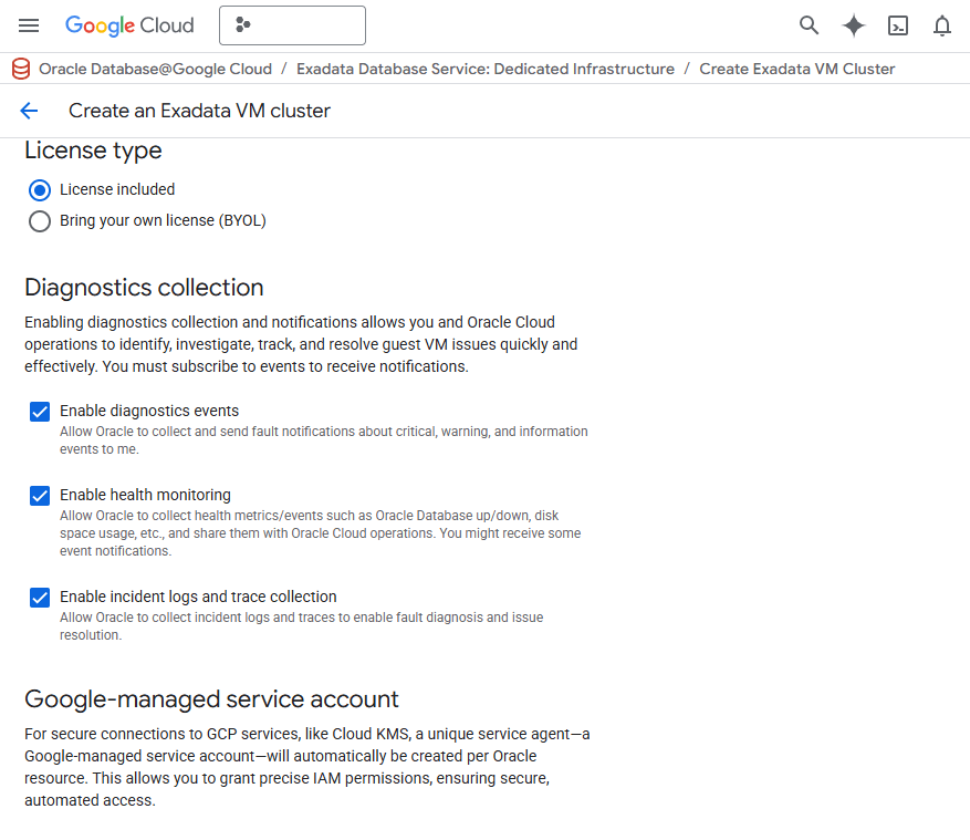 This screenshot shows how to create an Exadata VM Cluster.