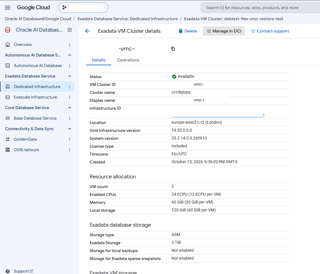 The screenshot show how to modify an Exadata Database