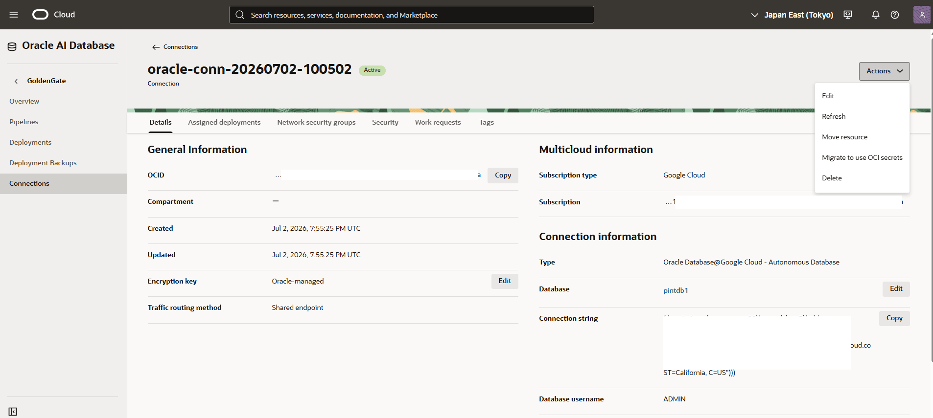 This screenshot shows how to modify a GoldenGate connection. This screenshot shows how to modify a GoldenGate connection.