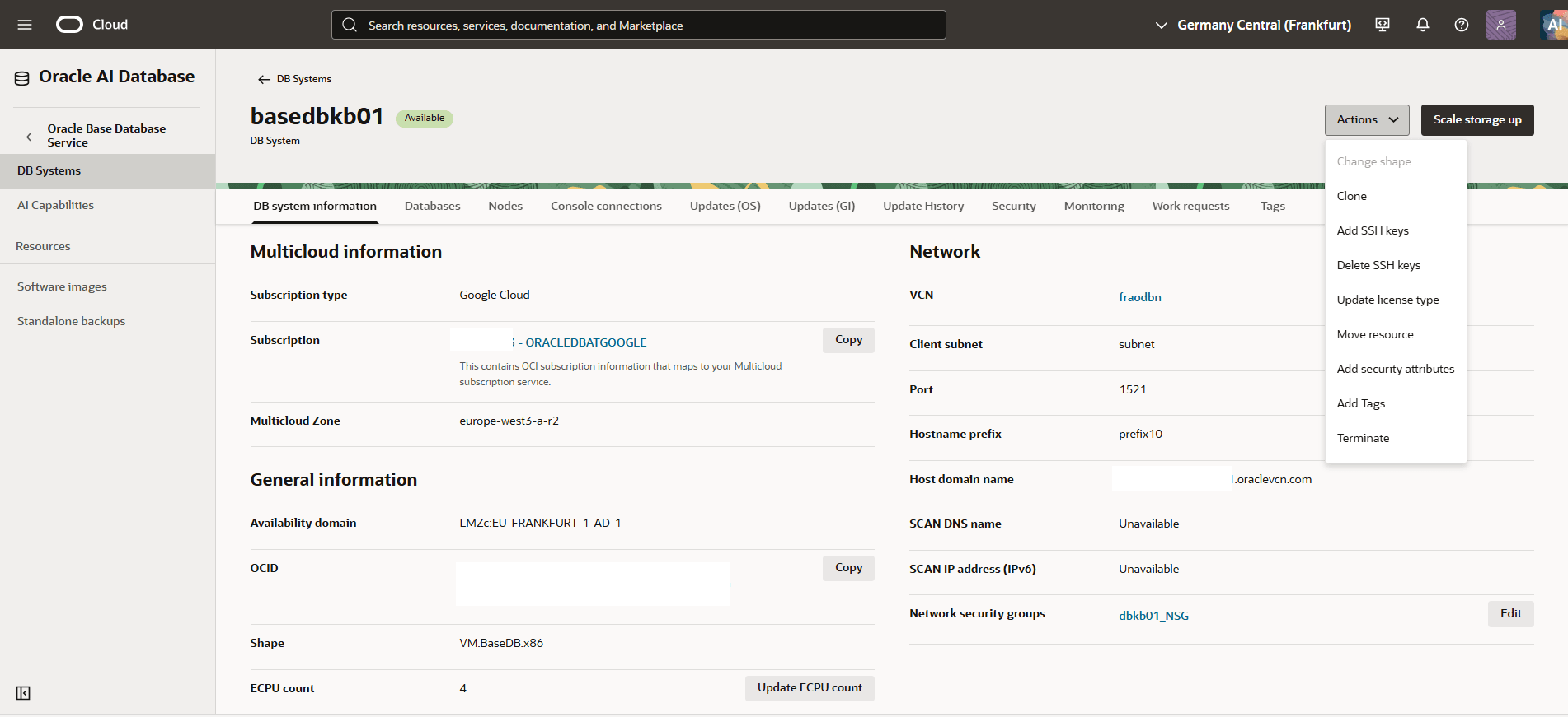 This screenshot shows how to clone a Base Database.
