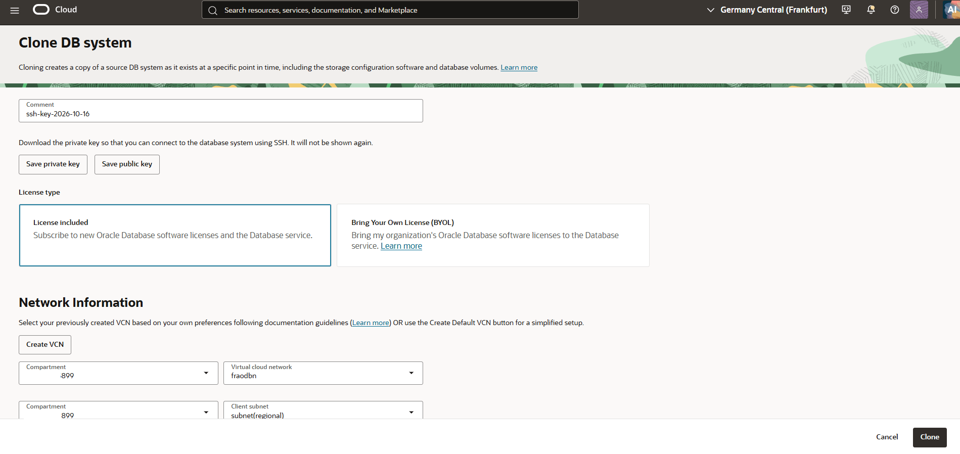 This screenshot shows how to clone a Base Database.