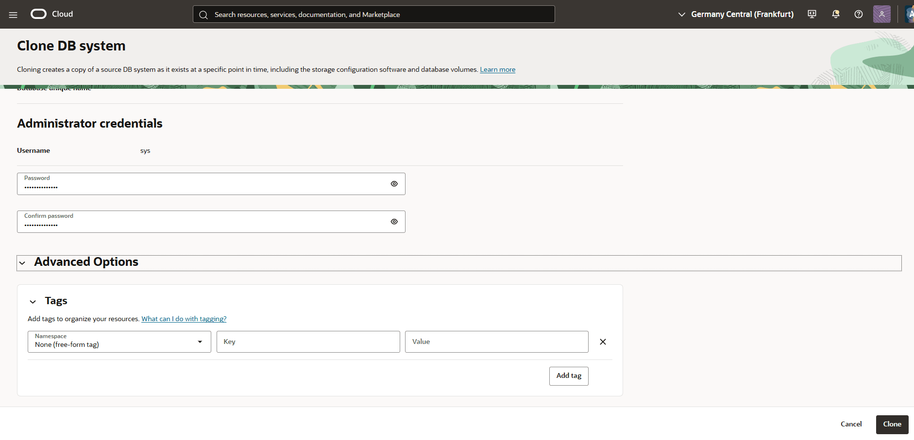 This screenshot shows how to clone a Base Database.