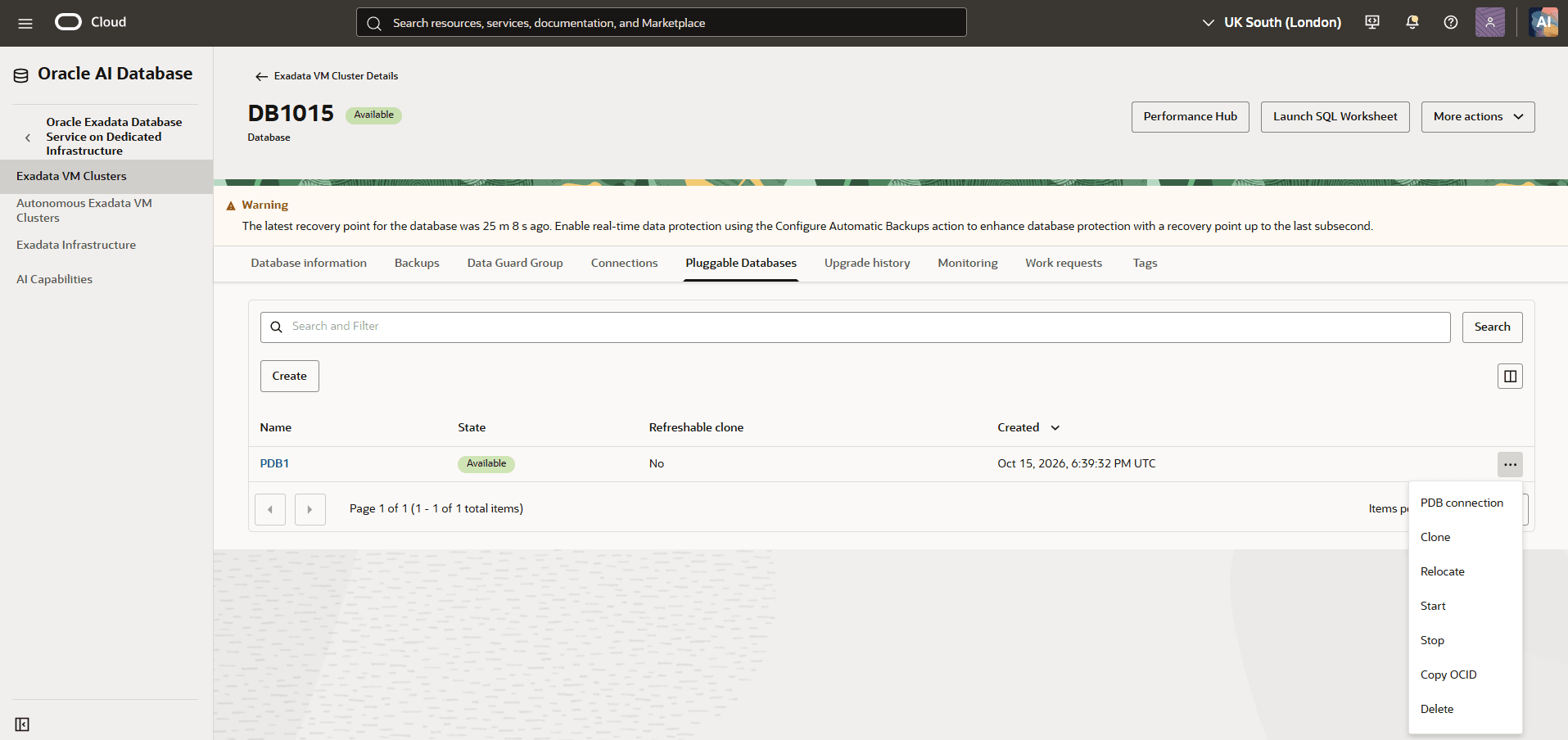 This screenshot shows how to clone a PDB.