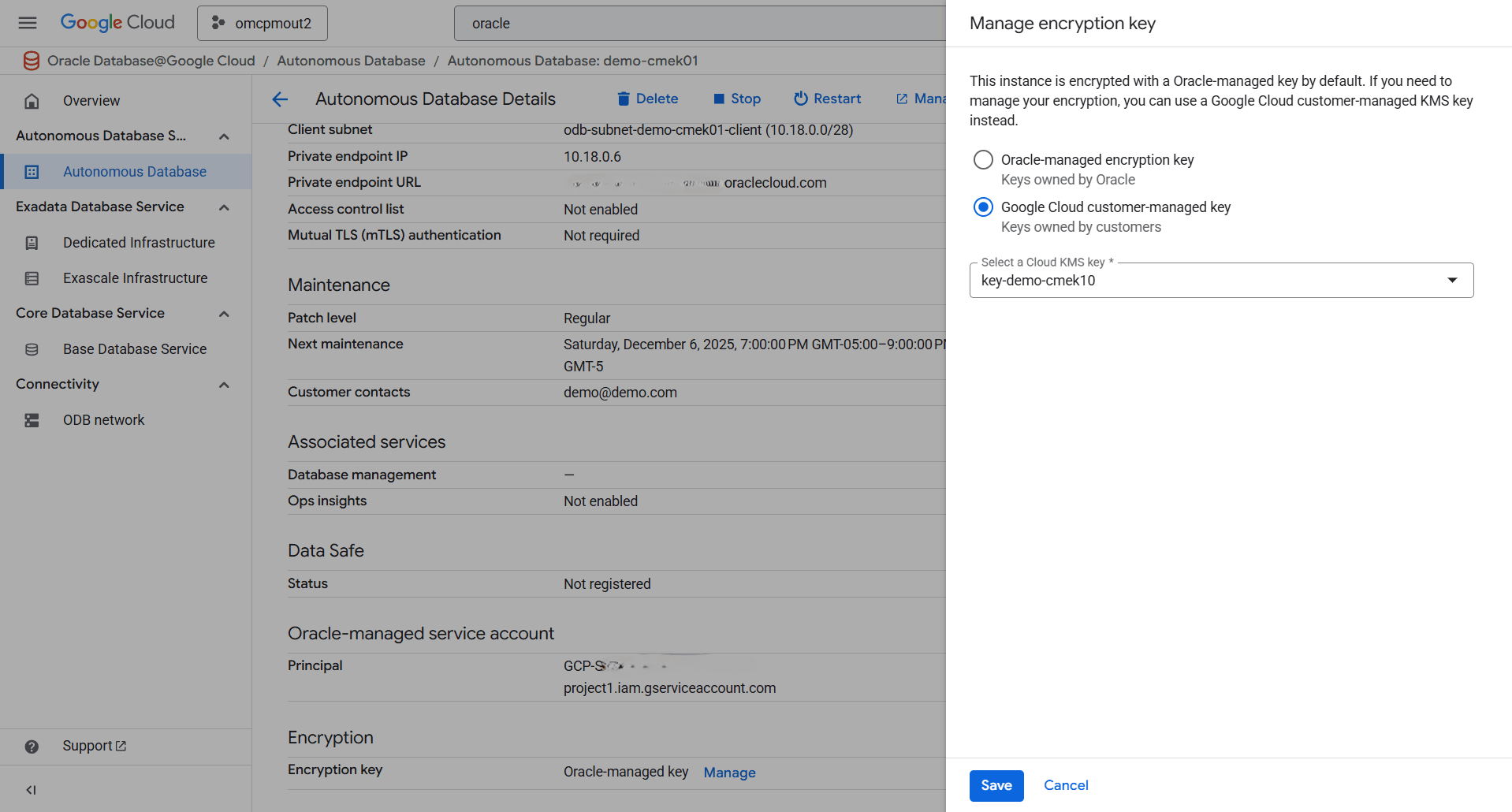 This screenshot shows how to manage encryption key.