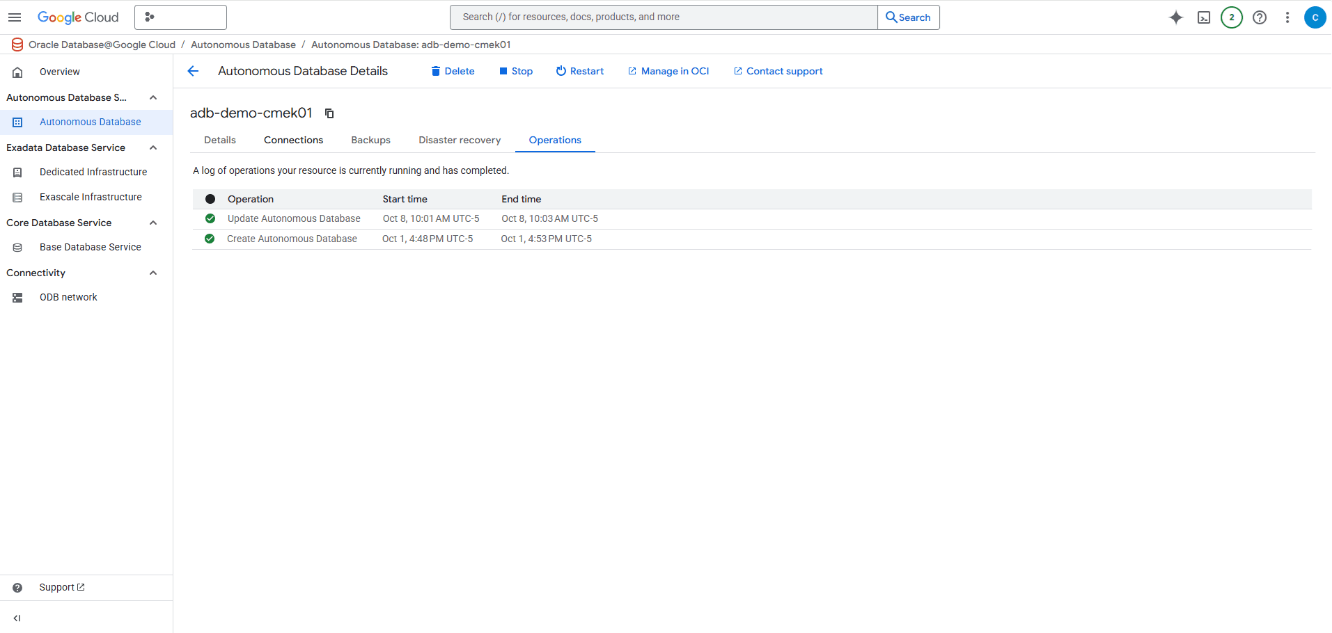 This screenshot shows how to view operations details.