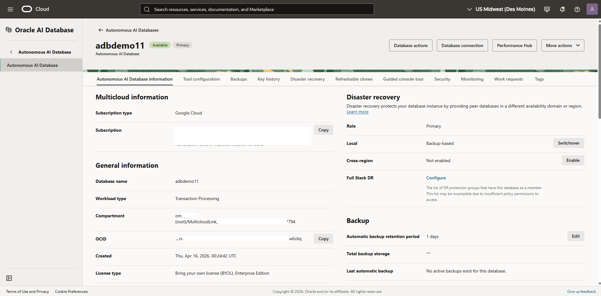 This screenshot shows how to obtain your compartment information.