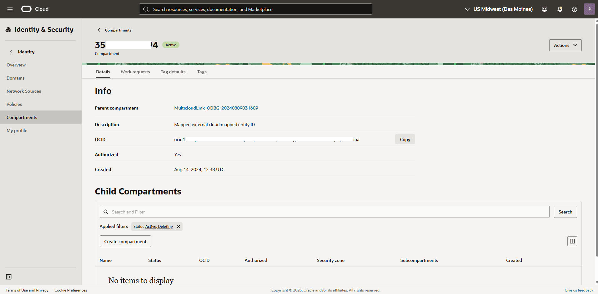 This screenshot shows how to obtain your OCID information.
