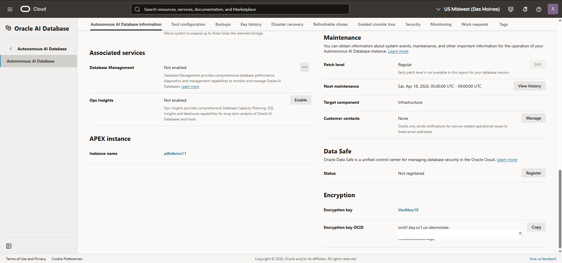 This screenshot shows how to verify the database encryption method.