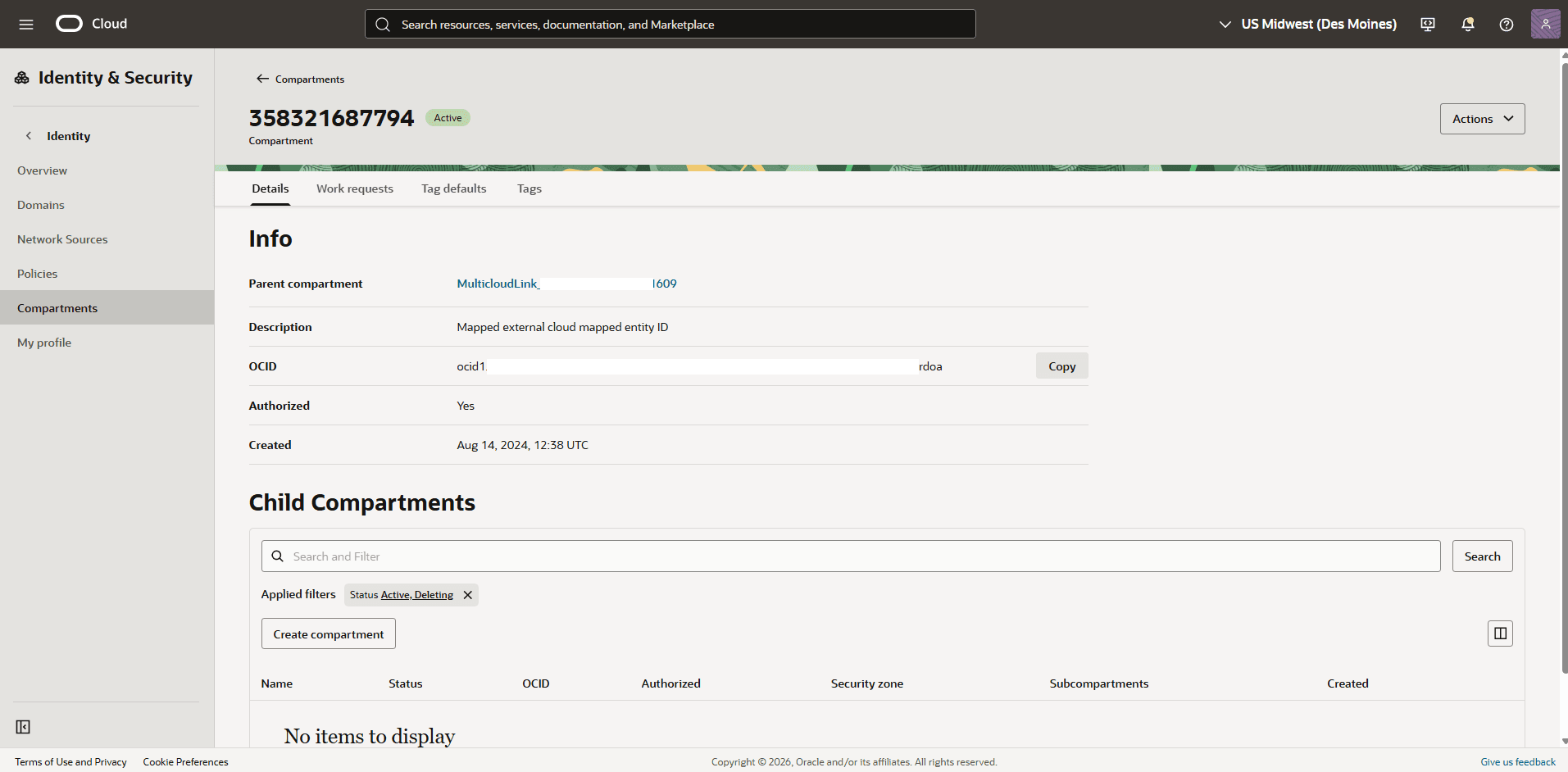 This screenshot shows how to obtain your OCID information.