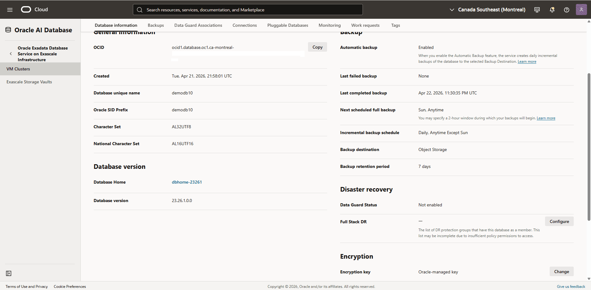 This screenshot shows key management information.