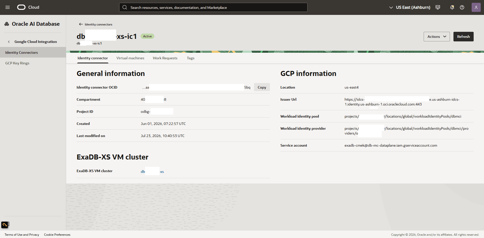 This screenshot shows how to obtain service account information.