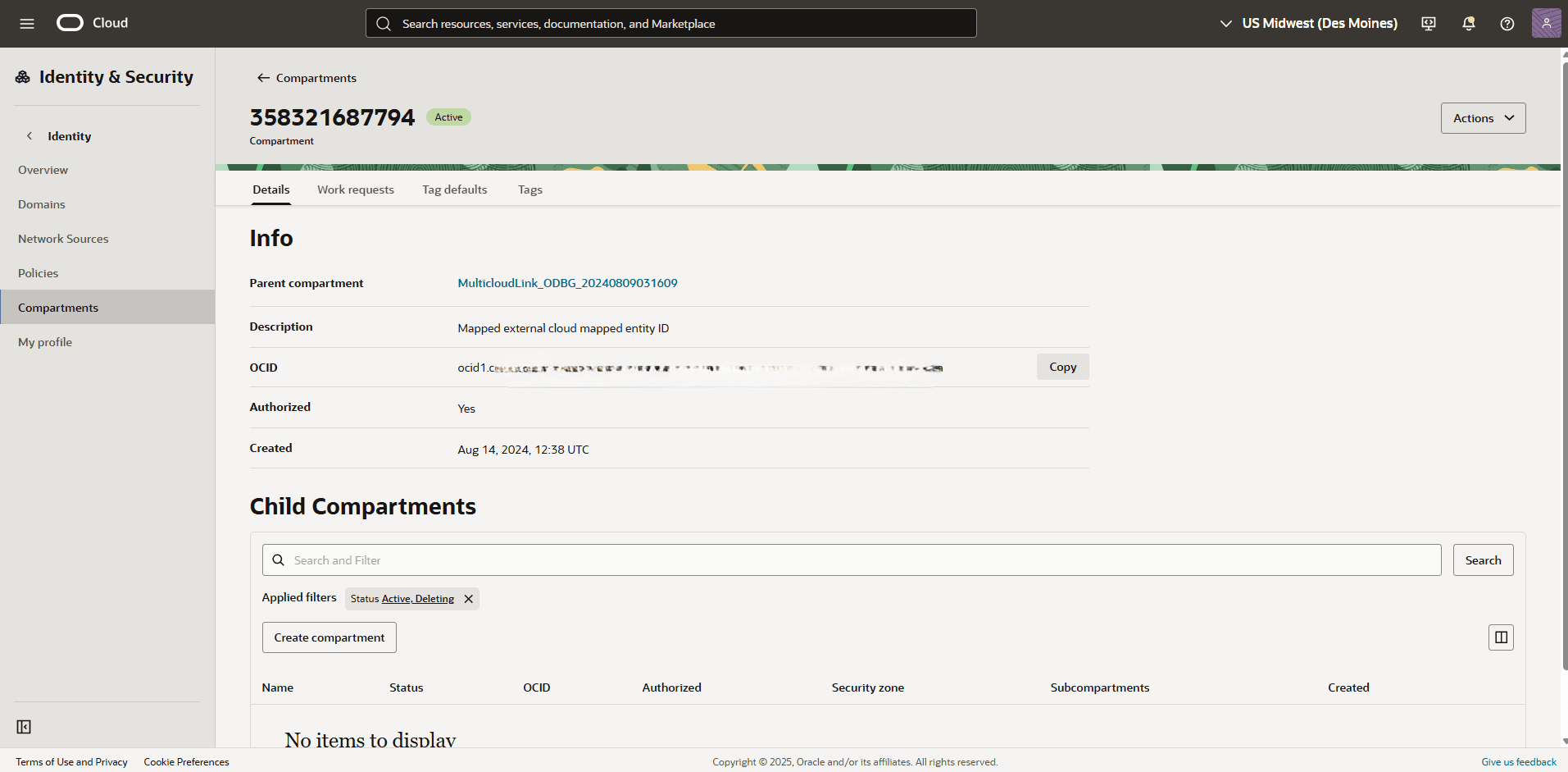 This screenshot shows how to obtain the OCID information.