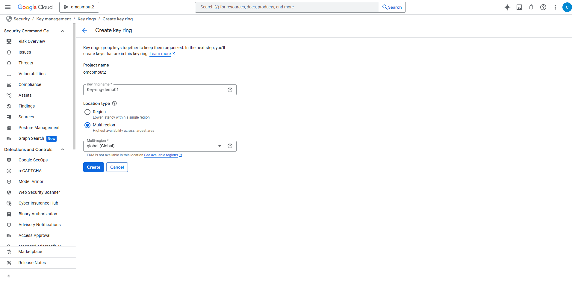 This screenshot shows how to create key ring.