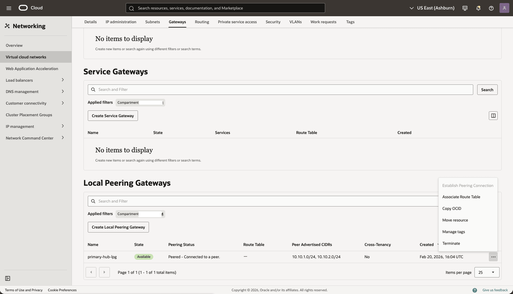 This screenshot shows how to configure the network in the primary region. This screenshot shows how to configure the network in the primary region.