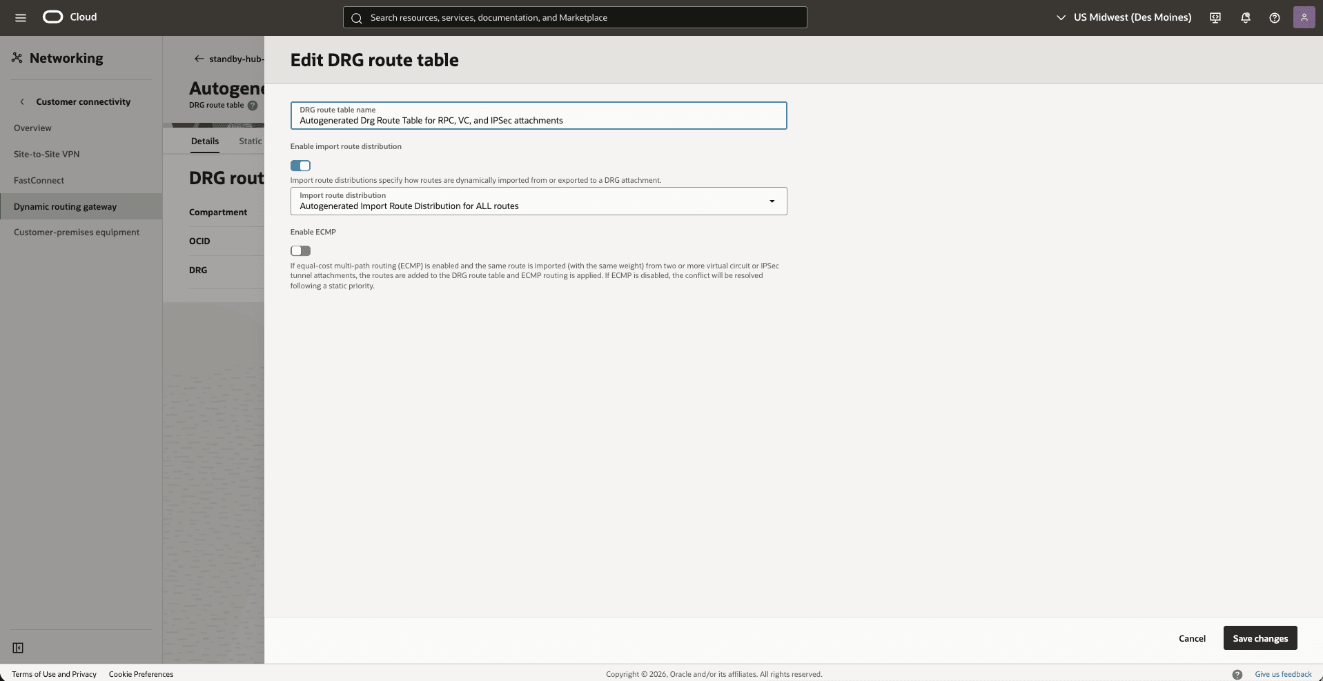 This screenshot shows how to configure the network in the primary region. This screenshot shows how to configure the network in the primary region.